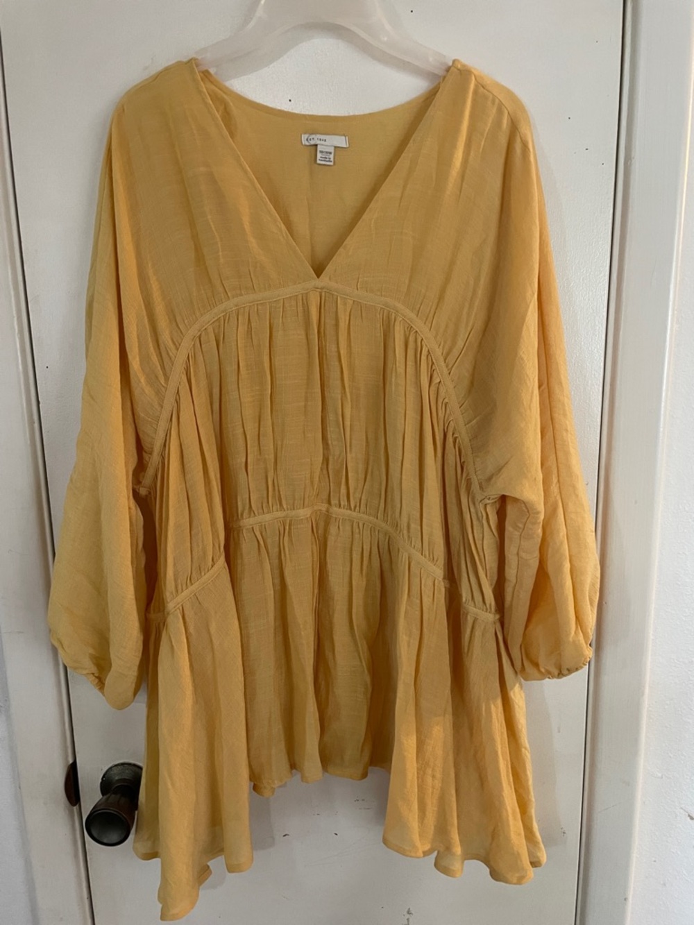 Eat. 1946 Women’s Blouse 18-20W Yellow Bohemian Tiered V Neck Boho - Picture 2 of 11